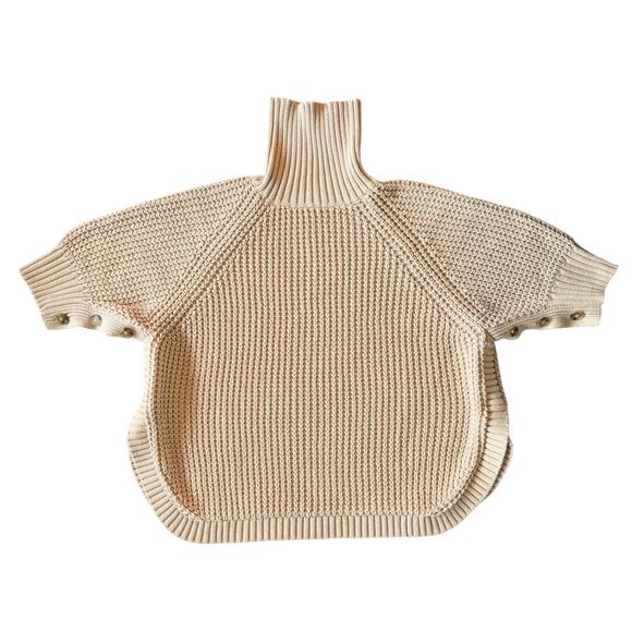 J Crew Turtleneck Cotton Poncho Sweater Tan Classic Fall Knit Pullover Womens - Picture 1 of 8